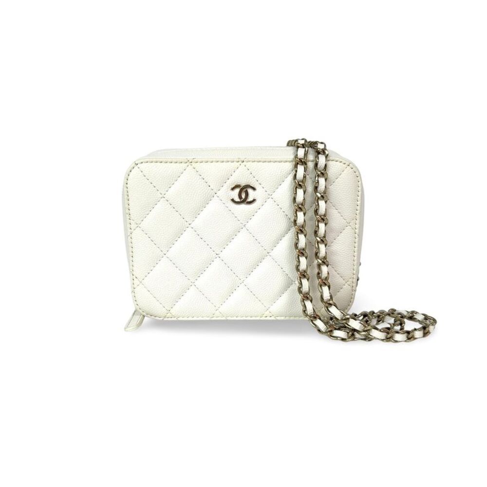 Chanel Square Cc Chain Camera Quilted Caviar White Leather Shoulder Bag Bag